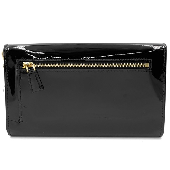 Prada Mini Bag Chain Shoulder Flap Bag Triangle Logo Patent Leather Black Gold - Picture 2 of 9